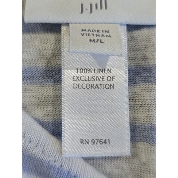 J Jill Striped 100% Linen Fringe Poncho Top Womens Size M/L Blue White Pullover - Picture 7 of 8